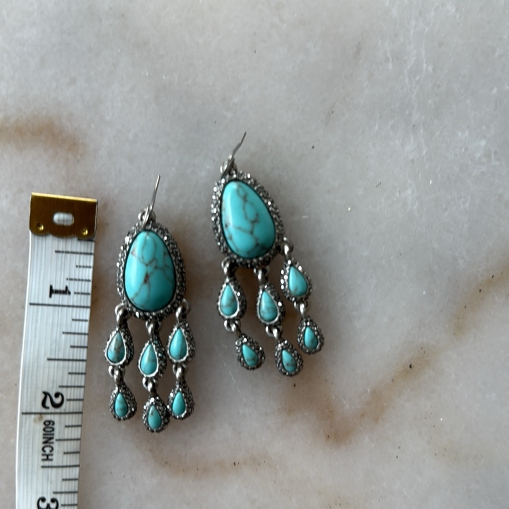 Lucky Brand Turquoise Crystals Rhinestone Earrings Silver Dangle Earrings - Picture 13 of 17